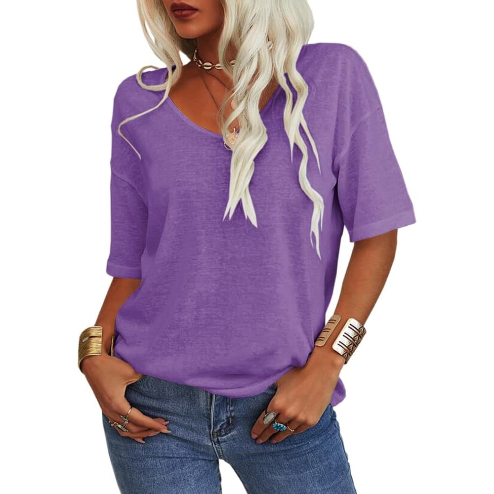 💖2025 Summer Sale 49% OFF💥Women's Solid Color V-Neck T-shirt
