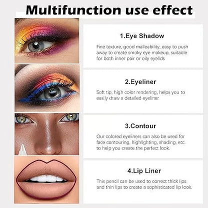 💜✨14-Pack Eyeliner Pencil Waterproof Colored Gel Liners with Metallic & Shimmer Finishes Smudge-Proof