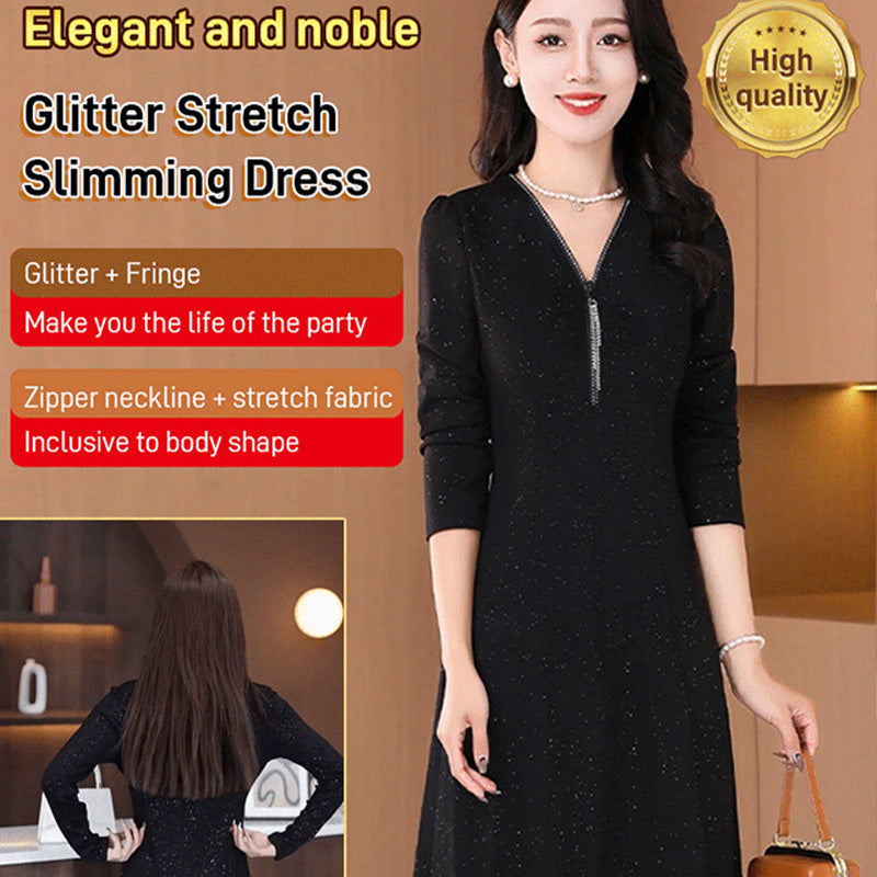 Glitter Stretch Slim Zipper Dress