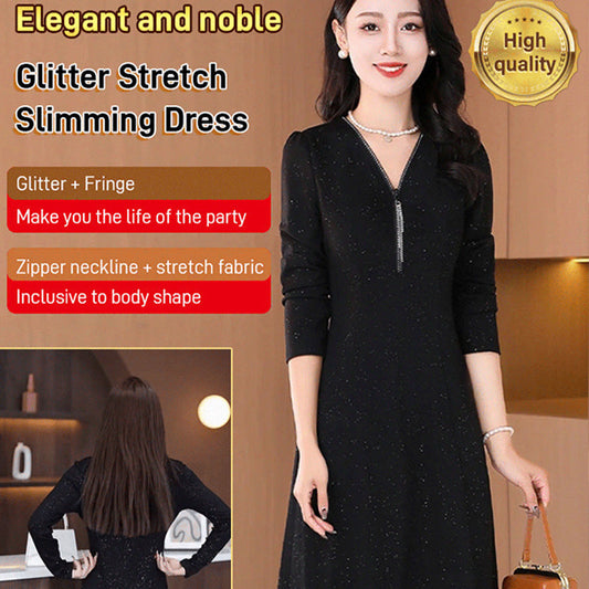 Glitter Stretch Slim Zipper Dress