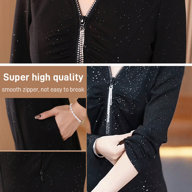 Glitter Stretch Slim Zipper Dress