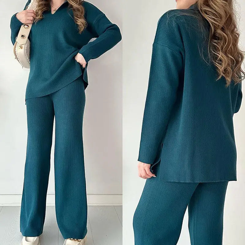 🎉New product launch💐-- V-neck casual slit knitted two-piece set