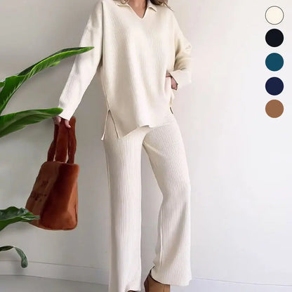 🎉New product launch💐-- V-neck casual slit knitted two-piece set