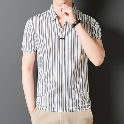 Chemise à manches courtes à rayures à rayures pour hommes （50% de réduction）