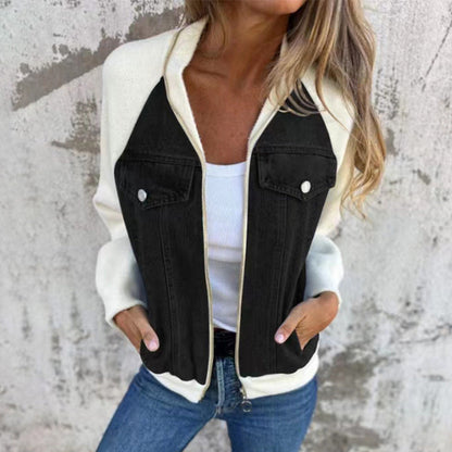 Women's Creative Denim Splicing Jacket 🧥 – Edgy Streetwear for Daily Cool Looks