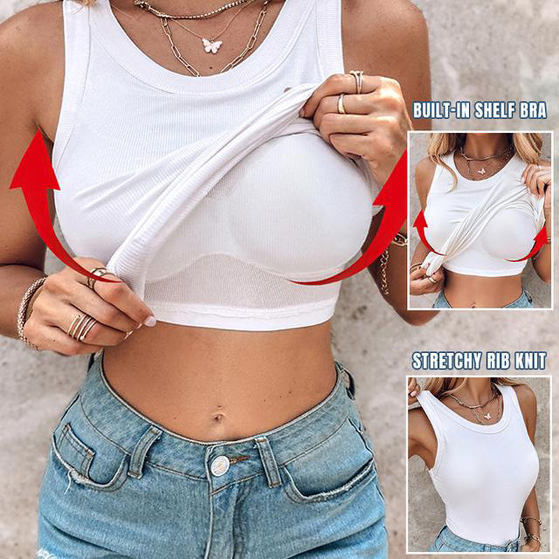 Ribbed Stretchy Tank Top with Shelf Bra