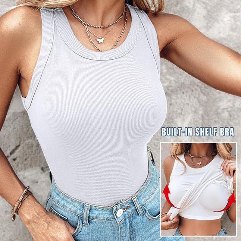 Ribbed Stretchy Tank Top with Shelf Bra