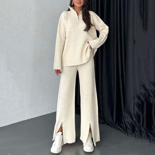 Ensemble en deux pièces en tricot et en tricot et en pantalon à lames à lambeaux