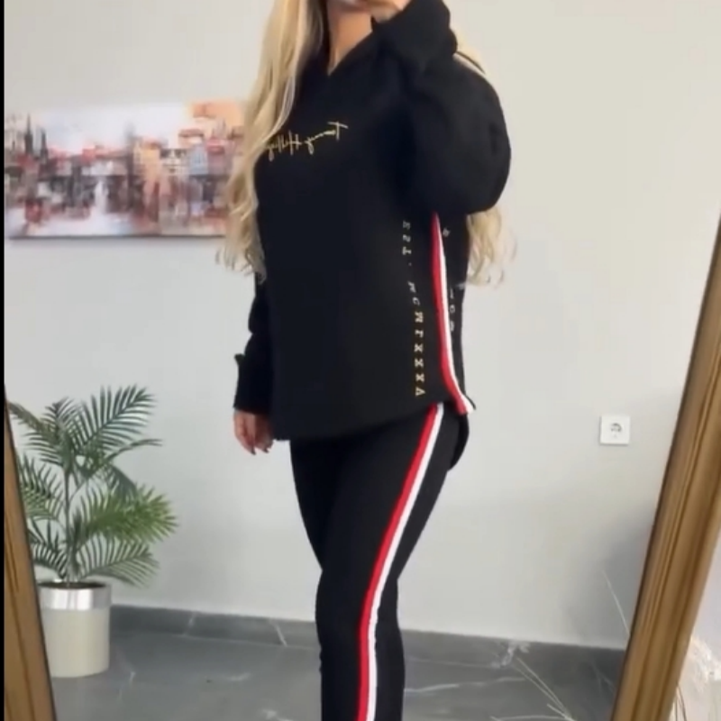 Women's Long-Sleeved Striped Casual Hooded Top&pant