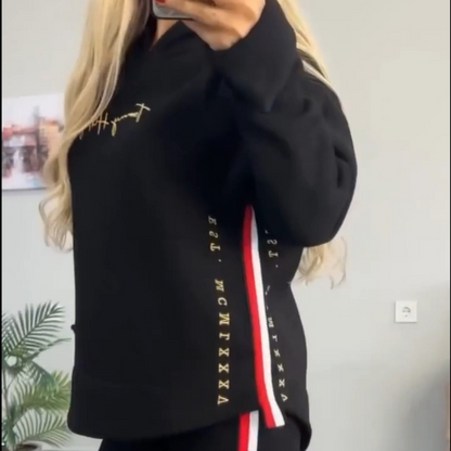 Women's Long-Sleeved Striped Casual Hooded Top&pant