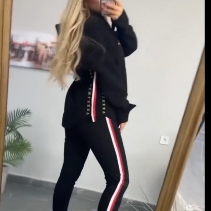 Women's Long-Sleeved Striped Casual Hooded Top&pant