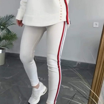Women's Long-Sleeved Striped Casual Hooded Top&pant