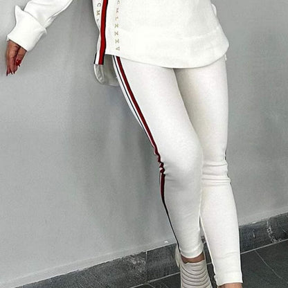 Women's Long-Sleeved Striped Casual Hooded Top&pant