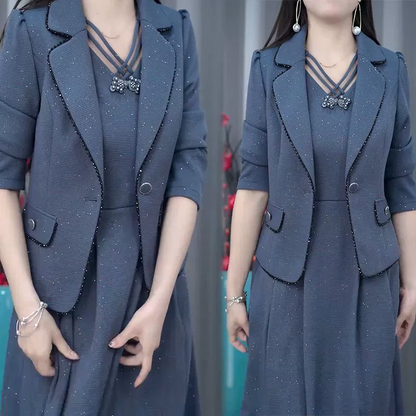 🎉Bonne année ! 50 % de réduction 🛍️Ensemble 2 pièces blazer et robe sans manches pour femme