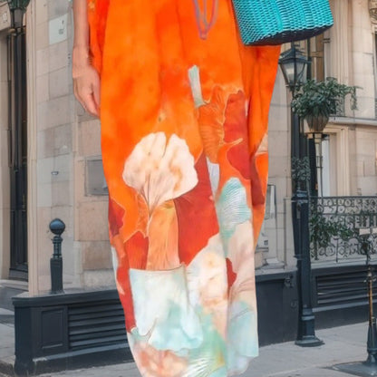🎁Hot Sale 49% OFF🌸Floral Print Loose Long Dress with Half Sleeves