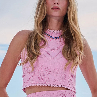 Cutout Sleeveless Top & Flowy Skirt 2-Piece Set
