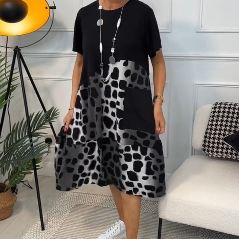 Round Neck Loose Print Short Sleeve Dress
