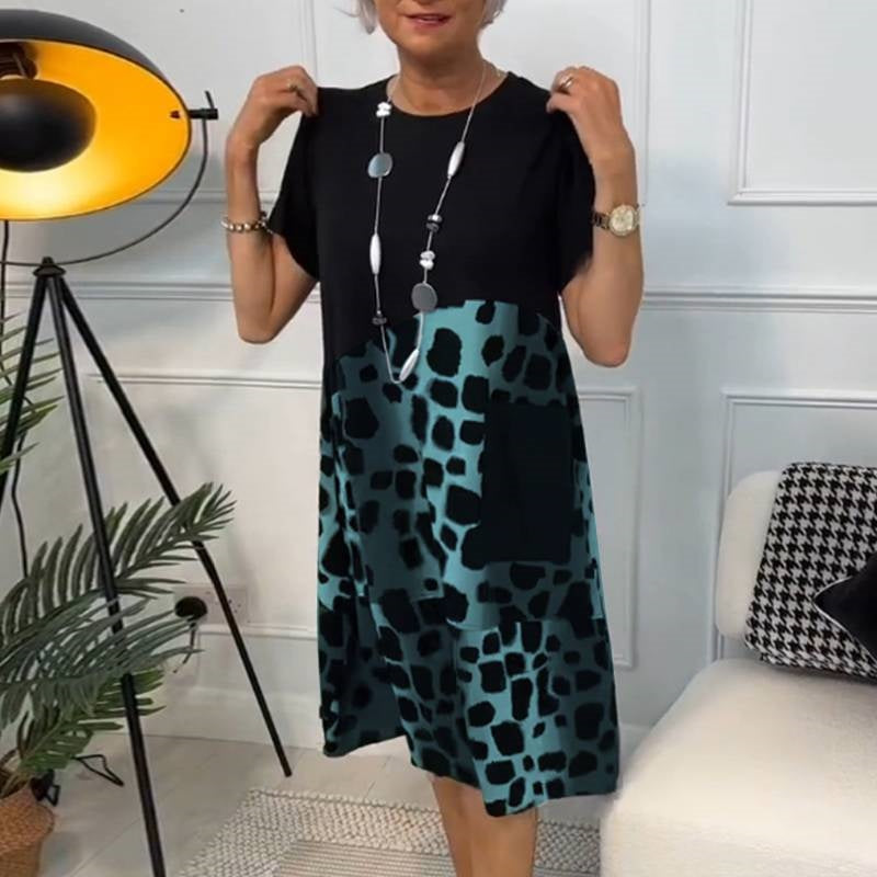 Round Neck Loose Print Short Sleeve Dress