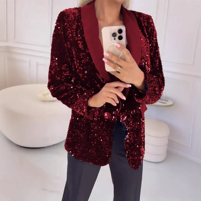 Women's Fashionable Long Sleeve Sequin Blazer