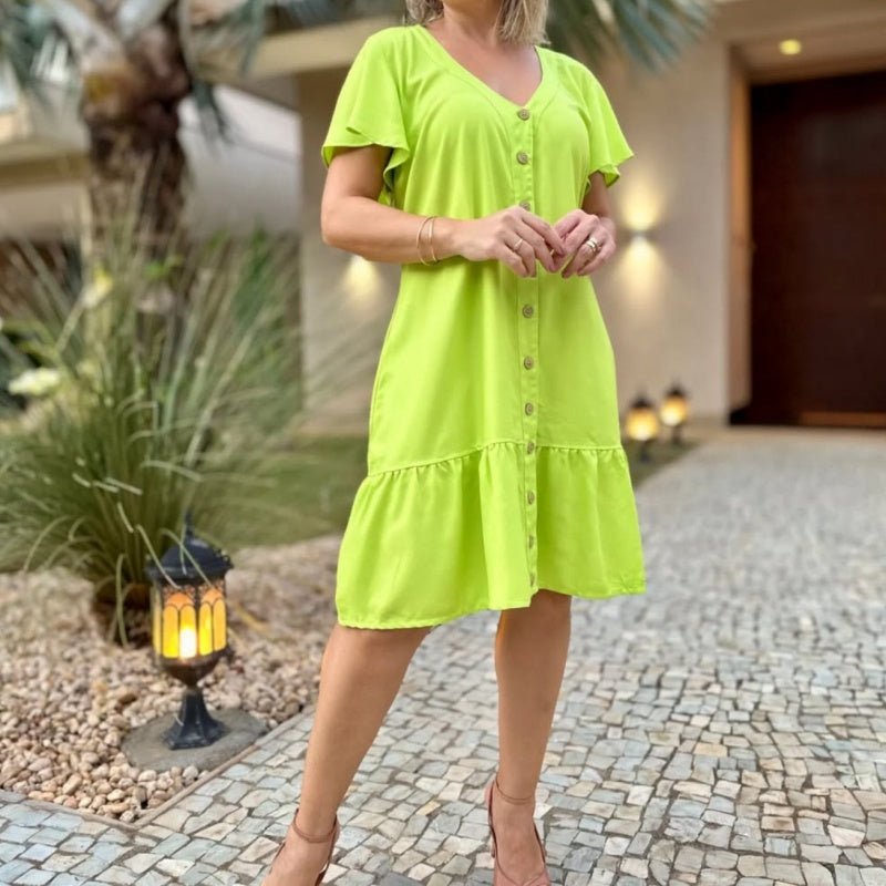 Women's Fashion Solid Color V-Neck Button Loose Dresses