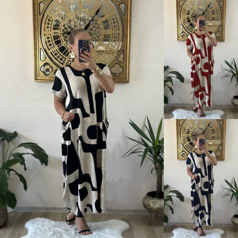 Women's Trendy Print Short Sleeve Loose Fit Dress