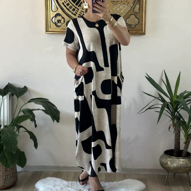 Women's Trendy Print Short Sleeve Loose Fit Dress