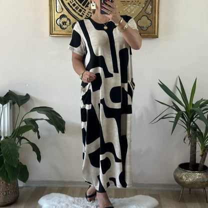 Women's Trendy Print Short Sleeve Loose Fit Dress