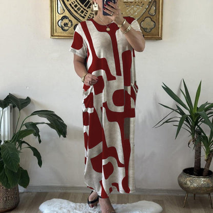 Women's Trendy Print Short Sleeve Loose Fit Dress
