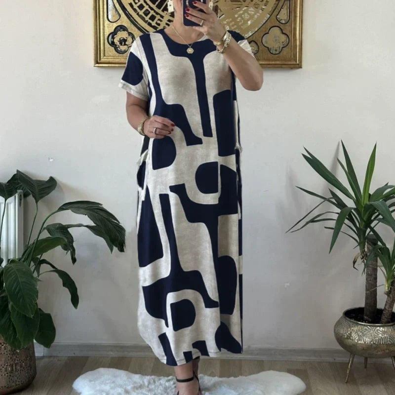 Women's Trendy Print Short Sleeve Loose Fit Dress