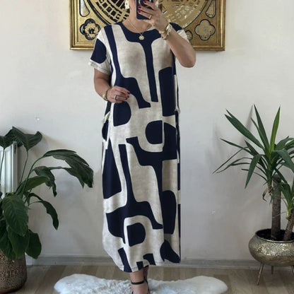 Women's Trendy Print Short Sleeve Loose Fit Dress