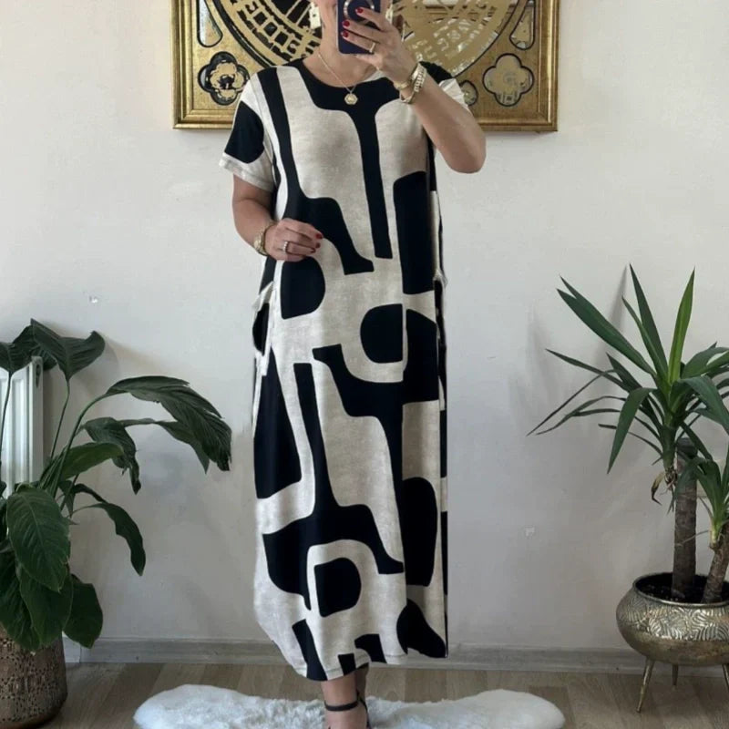 Women's Trendy Print Short Sleeve Loose Fit Dress