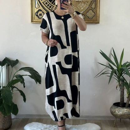 Women's Trendy Print Short Sleeve Loose Fit Dress