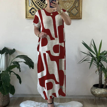 Women's Trendy Print Short Sleeve Loose Fit Dress