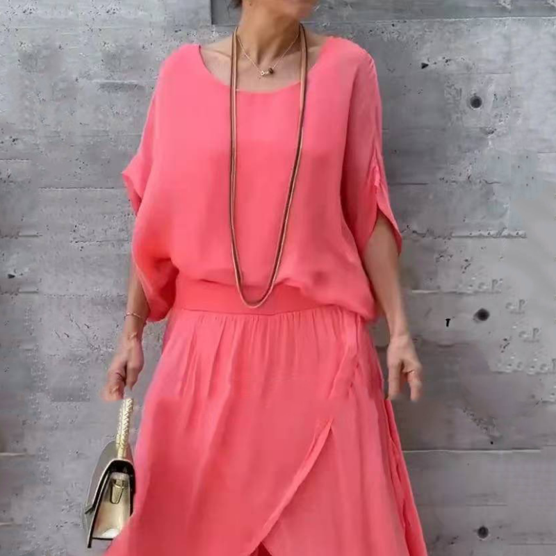 🌹Promotion de printemps🌹Ensemble 2 pièces en mousseline avec haut ample et pantalon large fendu