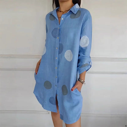 Women's Casual Printed Button-Down Shirt Dress