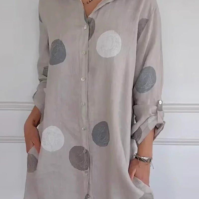 Women's Casual Printed Button-Down Shirt Dress