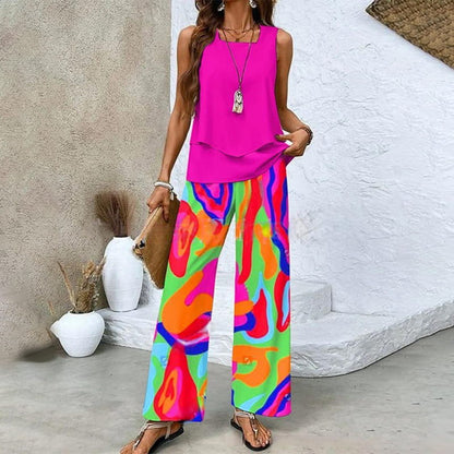 🌺Women's Trendy Print 2 Piece Outfits Sleeveless Top & Pants