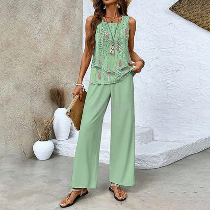 🌺Women's Trendy Print 2 Piece Outfits Sleeveless Top & Pants