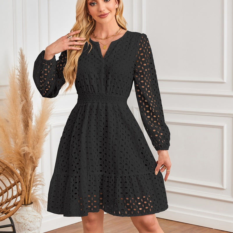 🌸Spring Specials🌸Women's V-Neck Long Sleeve Hollow Out Dress
