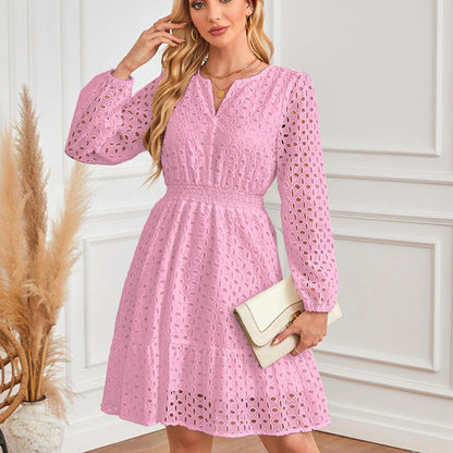 🌸Spring Specials🌸Women's V-Neck Long Sleeve Hollow Out Dress