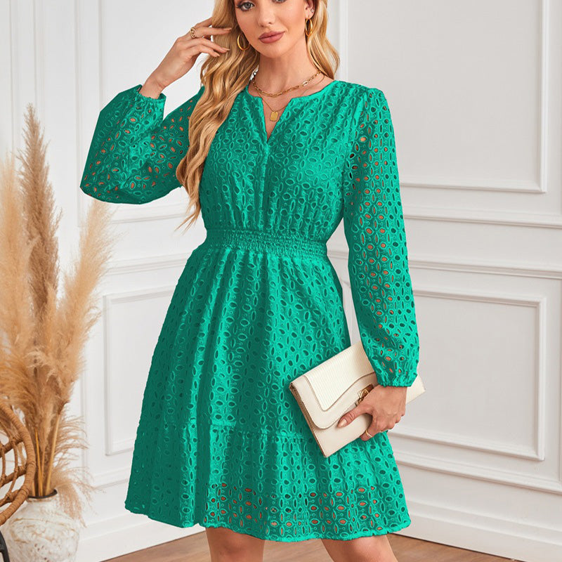 🌸Spring Specials🌸Women's V-Neck Long Sleeve Hollow Out Dress