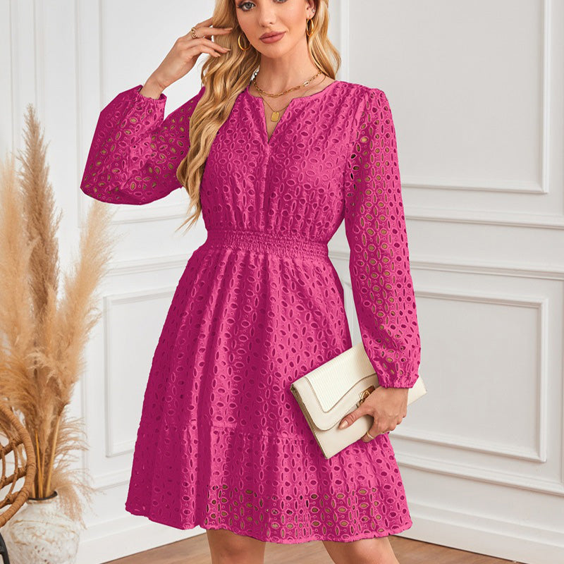 🌸Spring Specials🌸Women's V-Neck Long Sleeve Hollow Out Dress