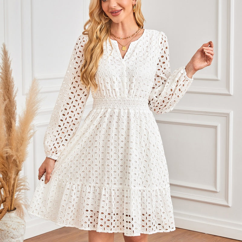 🌸Spring Specials🌸Women's V-Neck Long Sleeve Hollow Out Dress