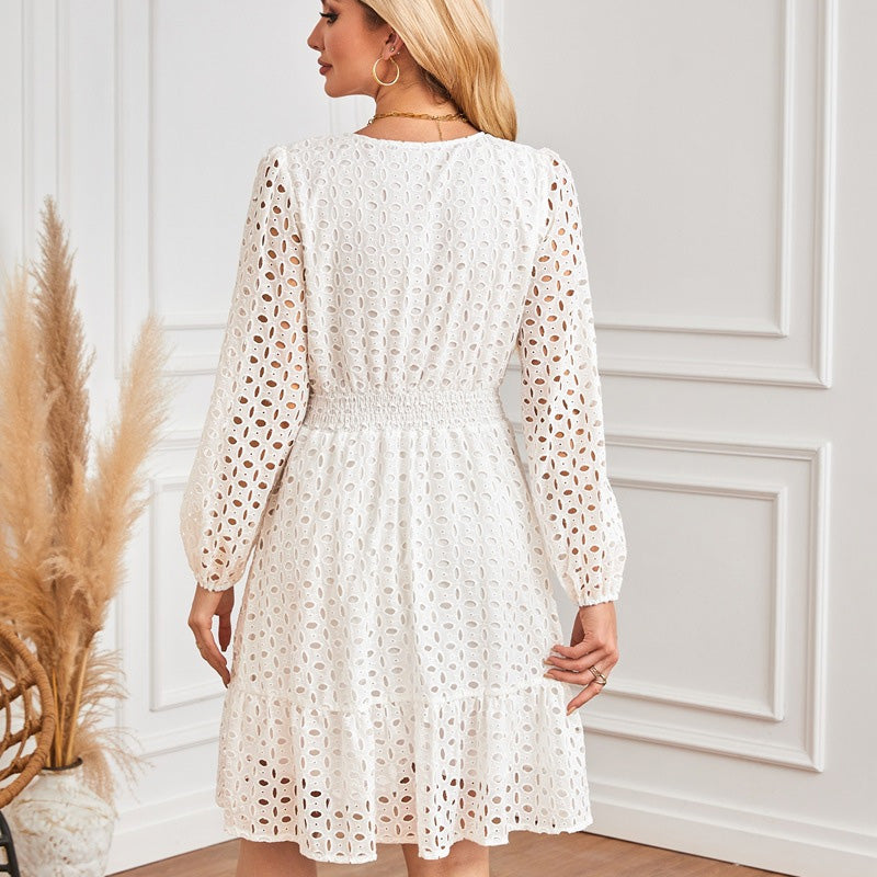 🌸Spring Specials🌸Women's V-Neck Long Sleeve Hollow Out Dress