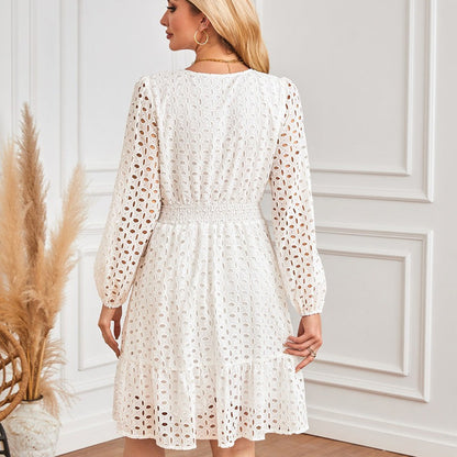 🌸Spring Specials🌸Women's V-Neck Long Sleeve Hollow Out Dress