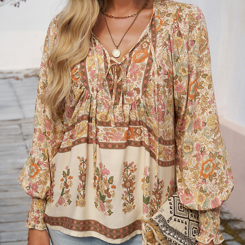 💖LAST DAY SALE 50% OFF💖Women's Fashion Printed v-Neck Long Sleeve Shirt