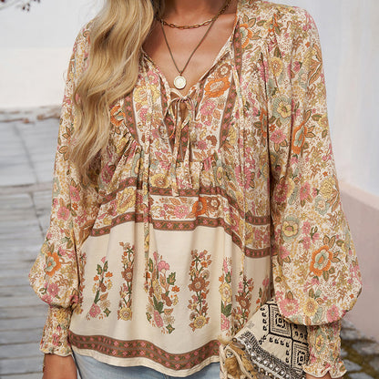 💖LAST DAY SALE 50% OFF💖Women's Fashion Printed v-Neck Long Sleeve Shirt