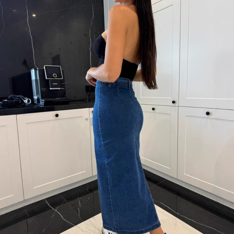 💕Limited Time 50% Off💕Stylish Button Closure Split Denim Bodycon Skirt