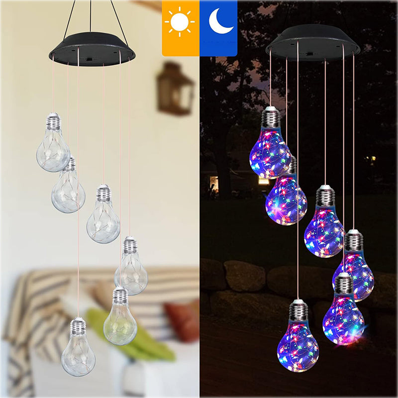 Colorful LED Solar-Powered Light Bulb Wind Chimes