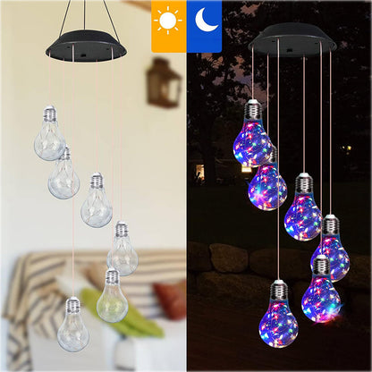 Colorful LED Solar-Powered Light Bulb Wind Chimes